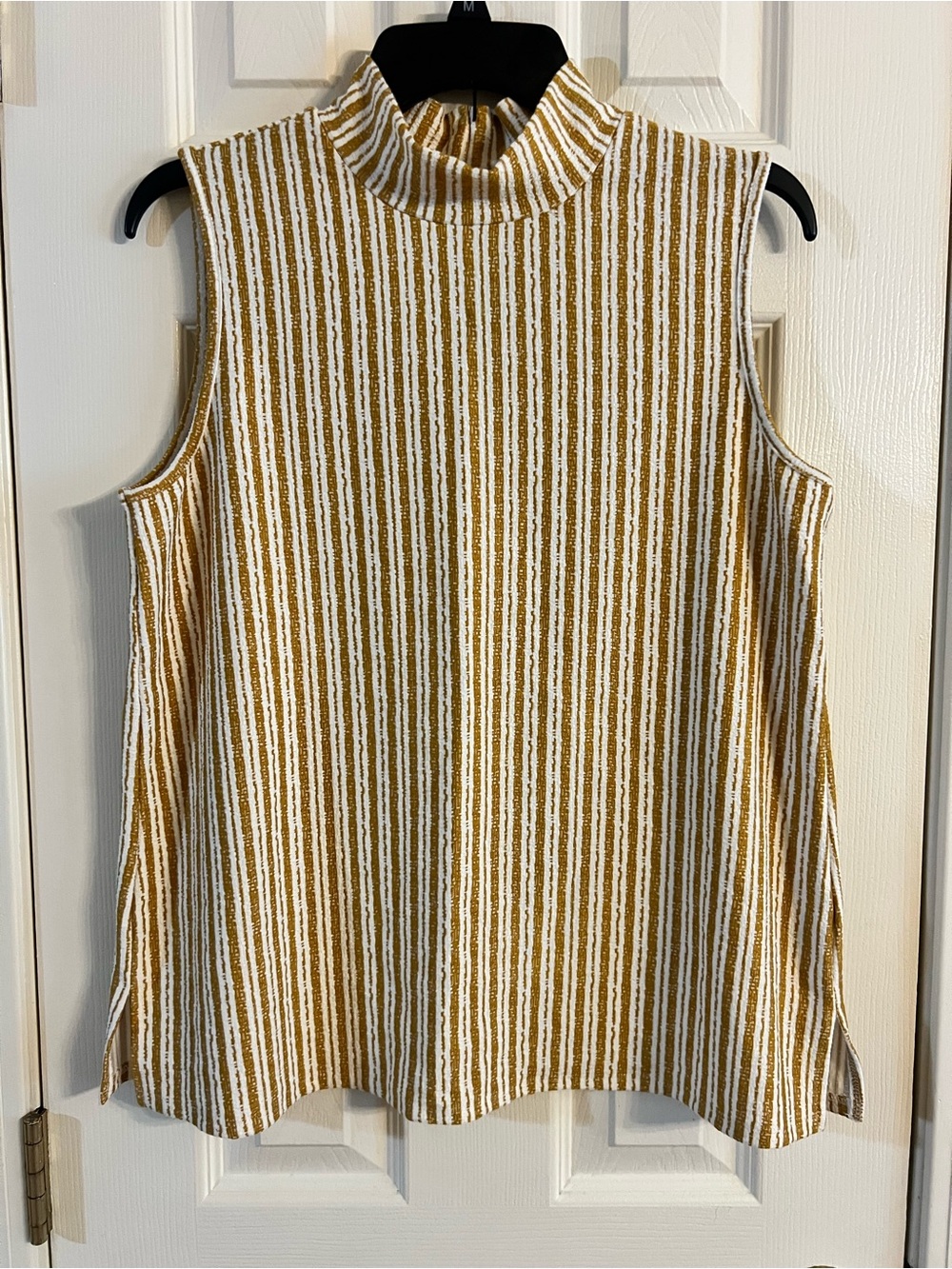 Cable & Gauge Sleeveless Turtleneck Stripe Tank in Mustard and White